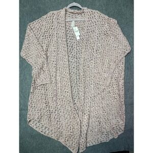 Melissa McCarthy Seven7 Open Knit Draped Cardigan Sweater Pink Tan Flecked 4X